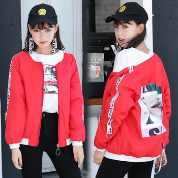

Autumn New 2020 Woman Primitive Style Jackets Coats Print Cartoon Letter Outerwear Loose Casual female short Jackets HF399