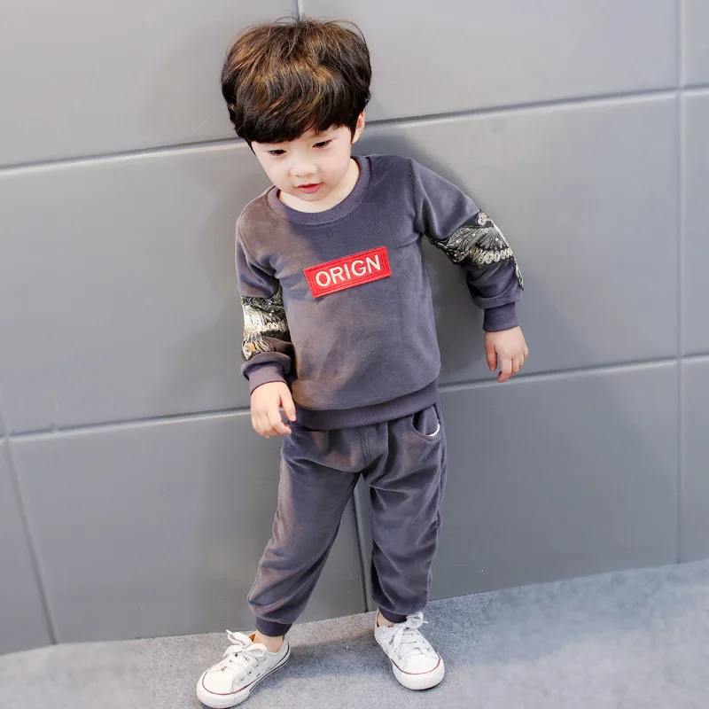 

BOY'S Cartoon Printing plus Velvet Hoodie Two-Piece Set Infants Casual Sports Clothing Set Fashion
