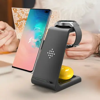 

10W Wireless Charger For Iphone 11/12 Pro Samsung Bluetooth Headset Smart Watch 3 In 1 Induction Fast Magnetic Charging Pad