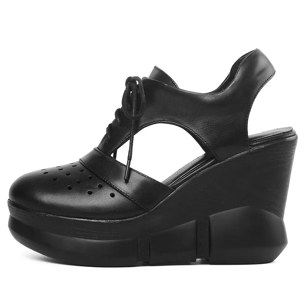 

SARAIRIS Brand Design Genuine Leather Female Fashion Wedges High Heels Platform Sandals Party Summer Slippers Women Shoes Woman