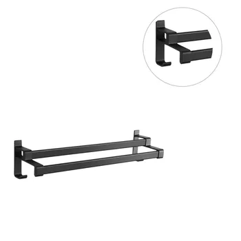 

1Pc Non-punch Towel Bar Bathroom Hook Double Rods Rack Storage Rack Towel Storage Rack Black (40CM with Nail-free Glue)