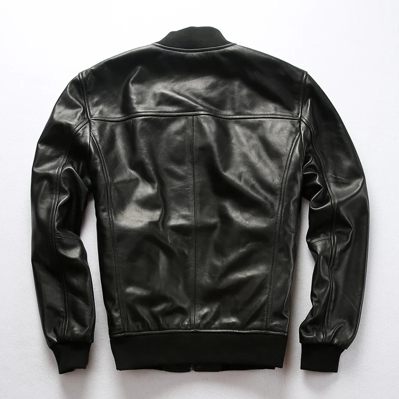 Deals AL1937 hot sale sheep leather clothing Mens over size genuine sheep leather simple design slim leather jacket outerwear