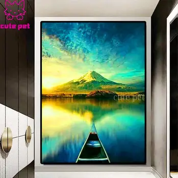

natural lake mountain diamond painting Diamond Embroidery diamond mosaic diamond sunset picture cross stitch home art decoration