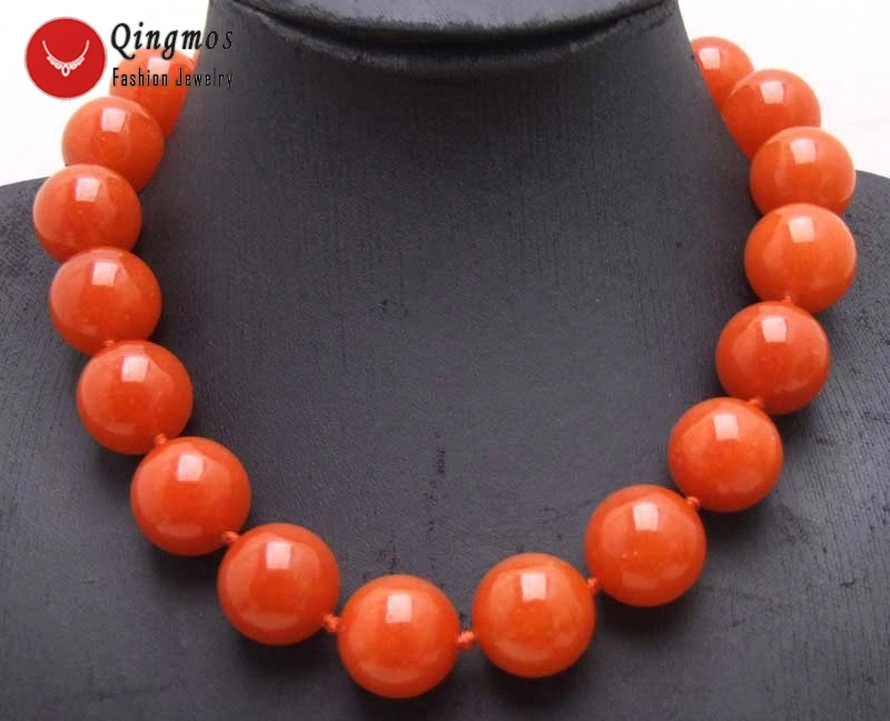 

Qingmos Trendy Jades Chokers Necklace for Women with 18mm Round Natural China Red Genuine Jades Necklace Jewelry 17" nec5985