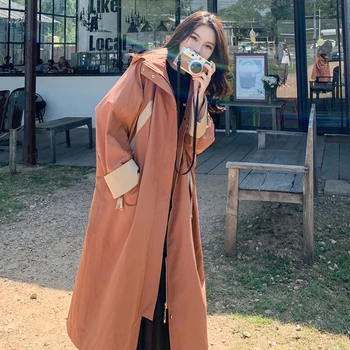 

Spring Turn-down Collar Zipper Long Coat Women Korean Big Size Windbreaker Fashion Women's Loose Coat Classic Trench Coat FY108
