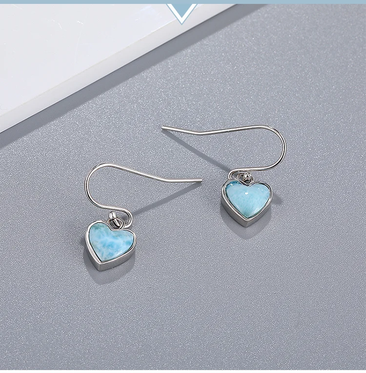 2021 Simple Fashion LOVE Geometric Charm 925 Sterling Silver Jewelry Gift Classic Natural Precious Larimar Earrings for Women