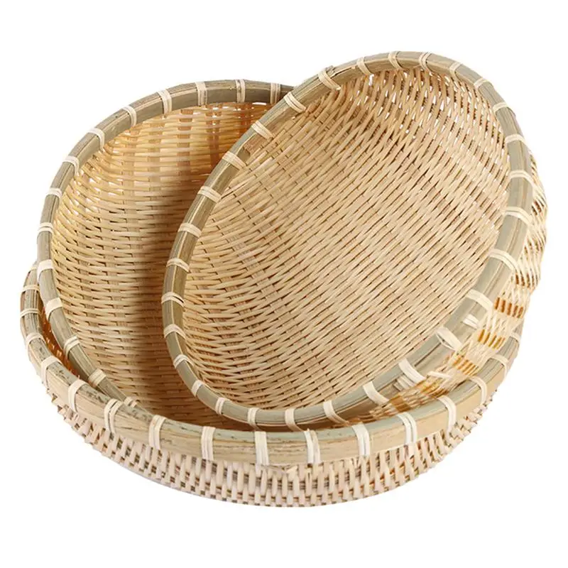 3Pcs Handmade Round Bamboo Weaving Sieve Raft Dustpan DIY Decorative Fruit Bread Basket Kitchen Storage Tray | Дом и сад