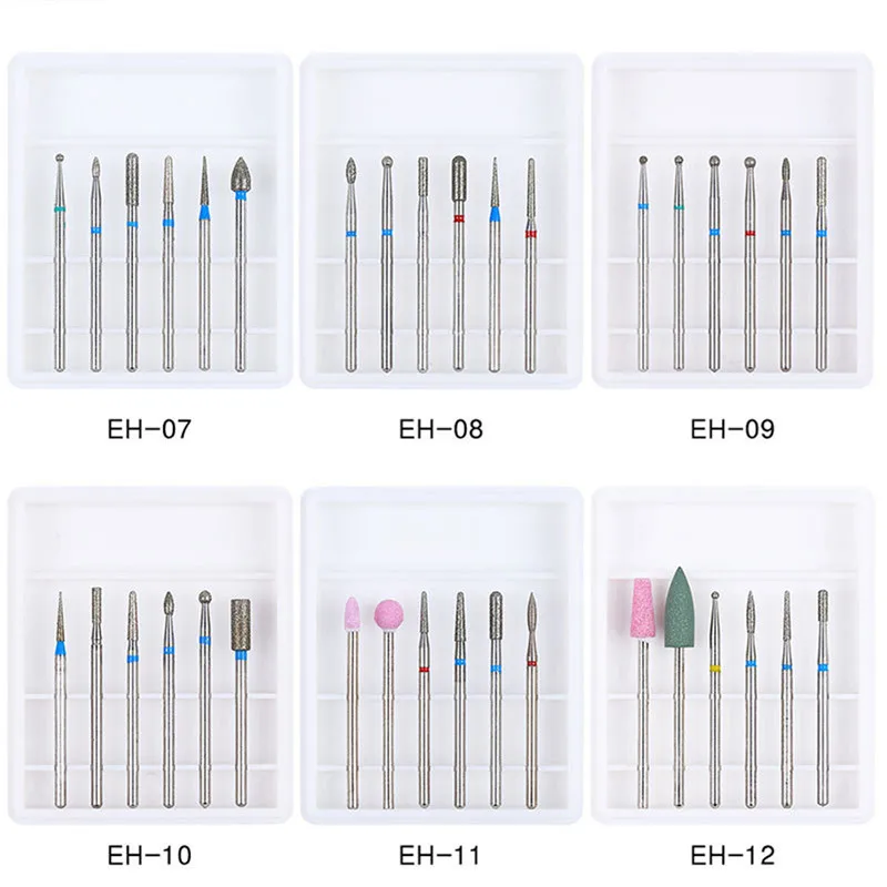 6pcs/set Diamond Nail Drill Bit Milling Cutter Electric Nail Rotary Files Burr Manicure Machine Accessory Cuticle Clean Tools