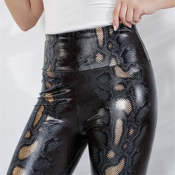 leggings with pockets Casual Leggings Leather Leggings Women Sexy High Waist Slim Legging Buttocks Snake Print Trousers Fitness Pants fleece lined leggings