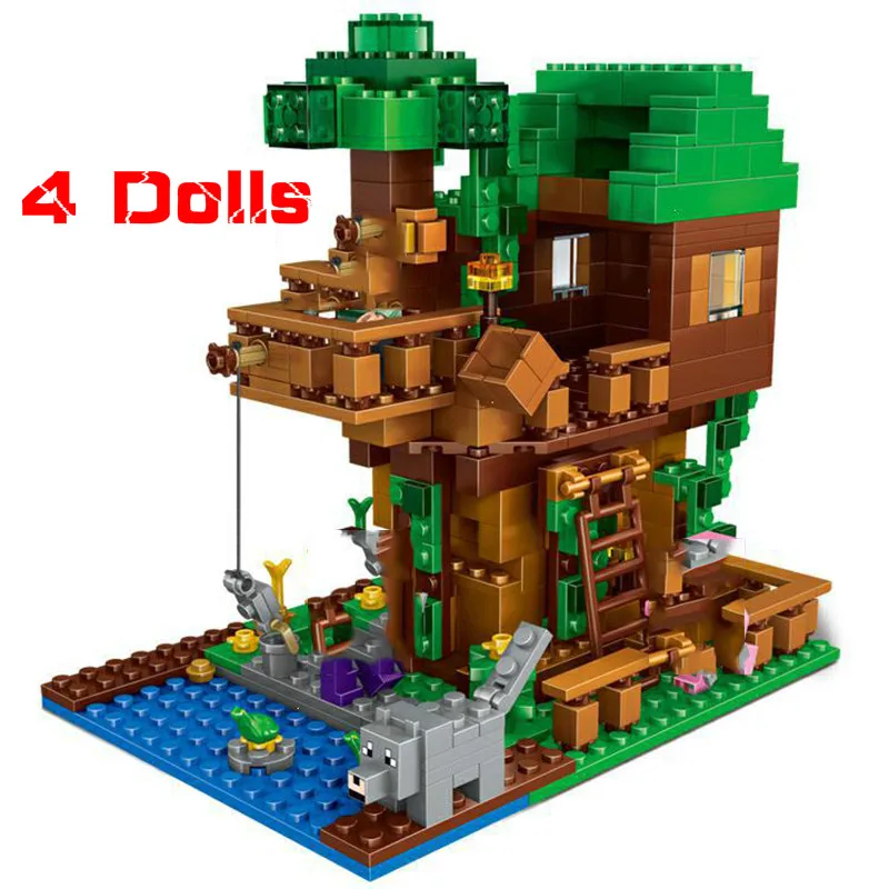 The Tree House Small Building Blocks Sets With Steve Action Figures Compatible My World MinecraftINGlys Sets Toys For Children