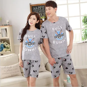 

The Latest Couples Pajamas Set Women/men Summer Short Sleeve Shorts Sleepwear Cartoon Pattern Home Clothing Lovers Casual Wear