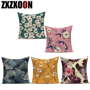 

Cotton Linen Decorative Throw Pillows Case Tropical Plant Flowers Animals Parrot Cushion Cover for Sofa Home Living Room