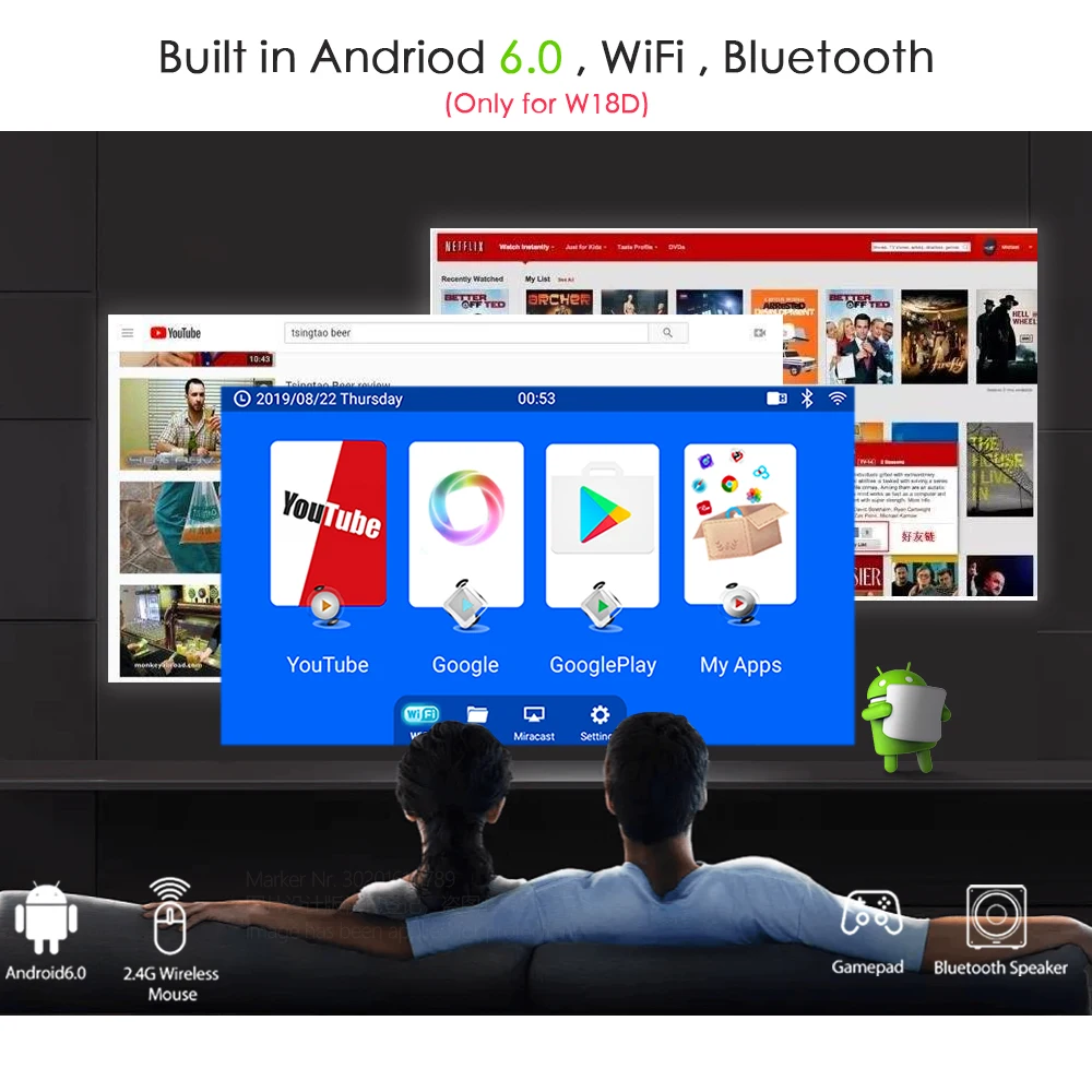 Aun mini projetor w18, 2800 lumens (opcional android 6.0 wifi w18d), suporte completo hd 1080p led projetor 3d casa teatro-2