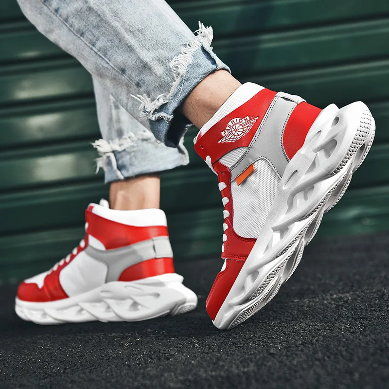 Высокие кроссовки мужская повседневная обувь цвет черный белый красный