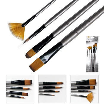 

4 Pcs/lot Different Shape Watercolor Paint Brush Nylon Hair Wooden Handle Drawing Tool For Kids School Acrylic Painting Supplies