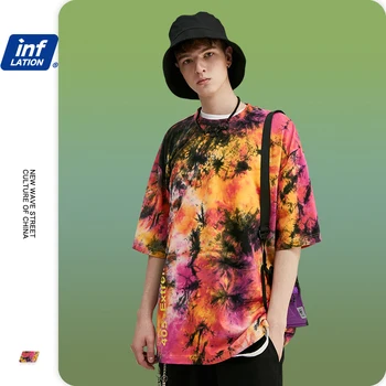 

INFLATION Men Oversized Tie Dye T-shirt Fashion Style Men T-shirt Streetwear Hip Hop Style Men Summer Loose Fit T shirt 1107S20