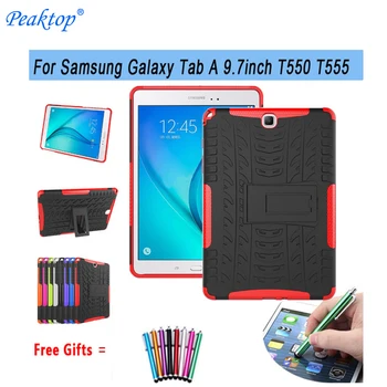 

Case For SAMSUNG Galaxy Tab A 9.7&quot inch Tablet SM-T555 T550 555 550 Hybrid Stand Hard Silicone Rubber Armor Case Cover gift