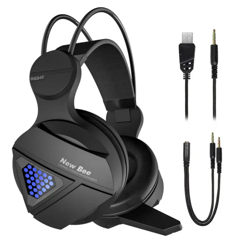 3 5mm Gaming Headset Mic LED Headphones Over Head Headphone Extra Bass Black