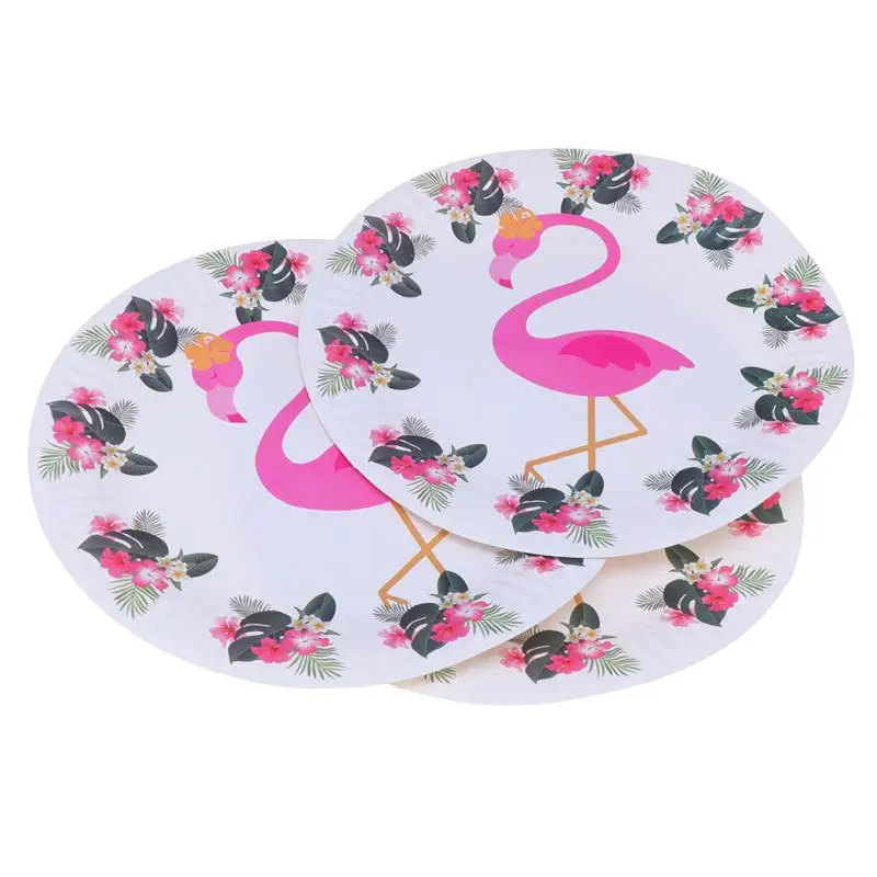 

10PCS 7 Inches Kids Birthday Flamingo Disposable Dinner Supplies Round Paper Plates Tableware For Hawaii Party Carnival