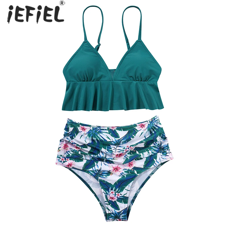 Maternity Swimwear Two Piece Bikini Set V Neck Ruffle Pregnancy Monokini Swimsuit Pregnant Woman Bathing Suit Tankinis Beachwear