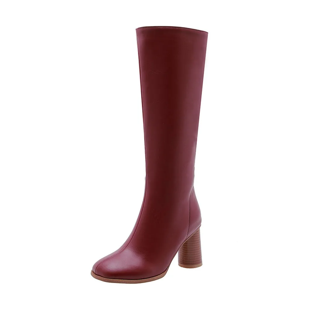 wine red thin fur SARAIRIS/Новые Брендовые женские туфли на высоком квадратном каблуке, большие размеры 32-48 Женские Повседневные Вечерние ботинки до середины икры на осень и зиму - Color: wine red thin fur