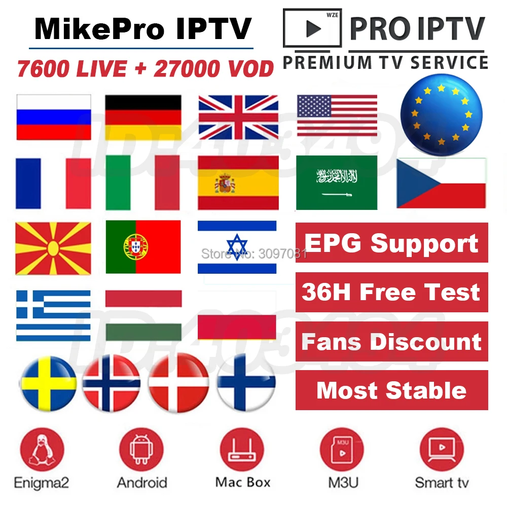 

New 7600+ World IPTV Portugal Subscription 1 Year IPTV Italia UK Poland IPTV Spain M3U France USA Greece channels for Smart TV