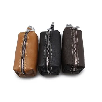 

Soft Genuine Cow Leather Housekeeper Vintage Square Columnar Key Holder Car Key Wallet Coin Pouch Purse key bag