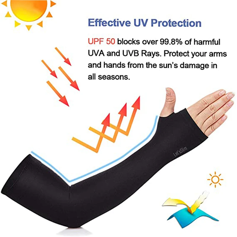 1Pair Unisex UV Sun Protection Cooling Ice Silk Arm Sleeves Outdoor Cycling Running Fishing