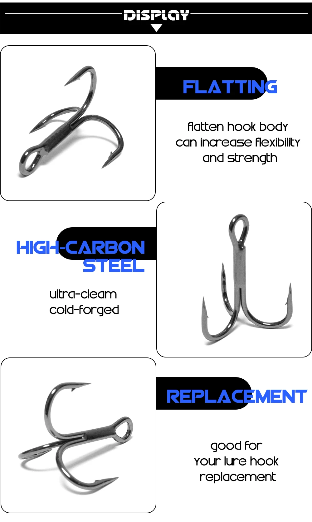 50pcs/Box Treble Fishing Hook 2/4/6/8/10# Triple Hooks High Carbon