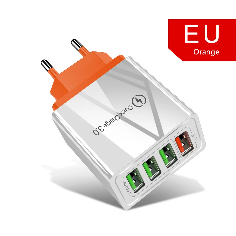Быстрая зарядка 3,0 USB зарядное устройство 4 порта USB быстрая зарядка для iPhone XR QC 3,0 настенный адаптер зарядное устройство s для samsung S10 A50 Xiaomi Mi9 - Тип штекера: Orange 4U