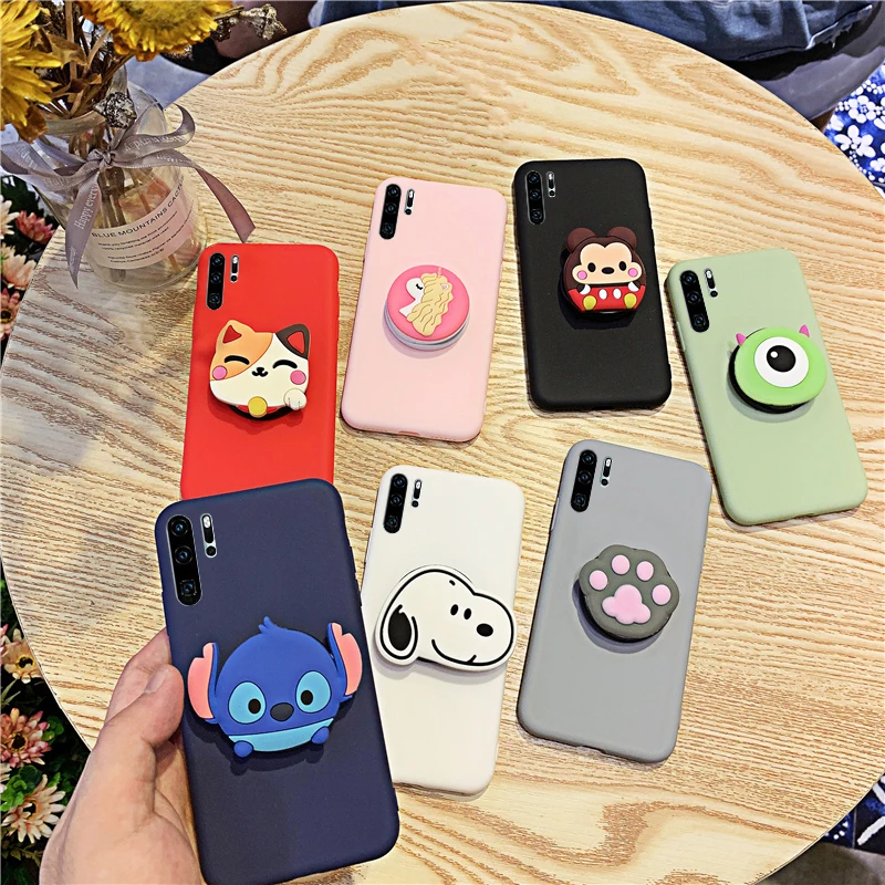 3D Silicone Cartoon Phone Holder Case For Huawei P30 P20 Lite Pro P8 P9 P10 lite Plus 2017 2019 Girl Cute Stand Covers