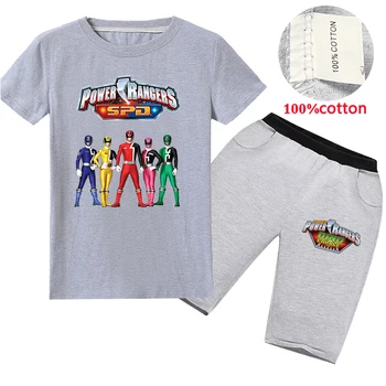 

New Power Rangers Boys T-shirts Shorts 2pcs Sets Children Clothes Baby Clothing Suits Superman Kids T Shirts Girl Cartoon Tops