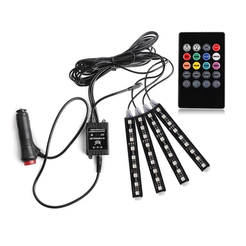 

4Stripes RGB LED 5050 9SMD Light Voice Control Car Styling Decorative Atmosphere Lights Remote Control Cigaratte Lighter 12V