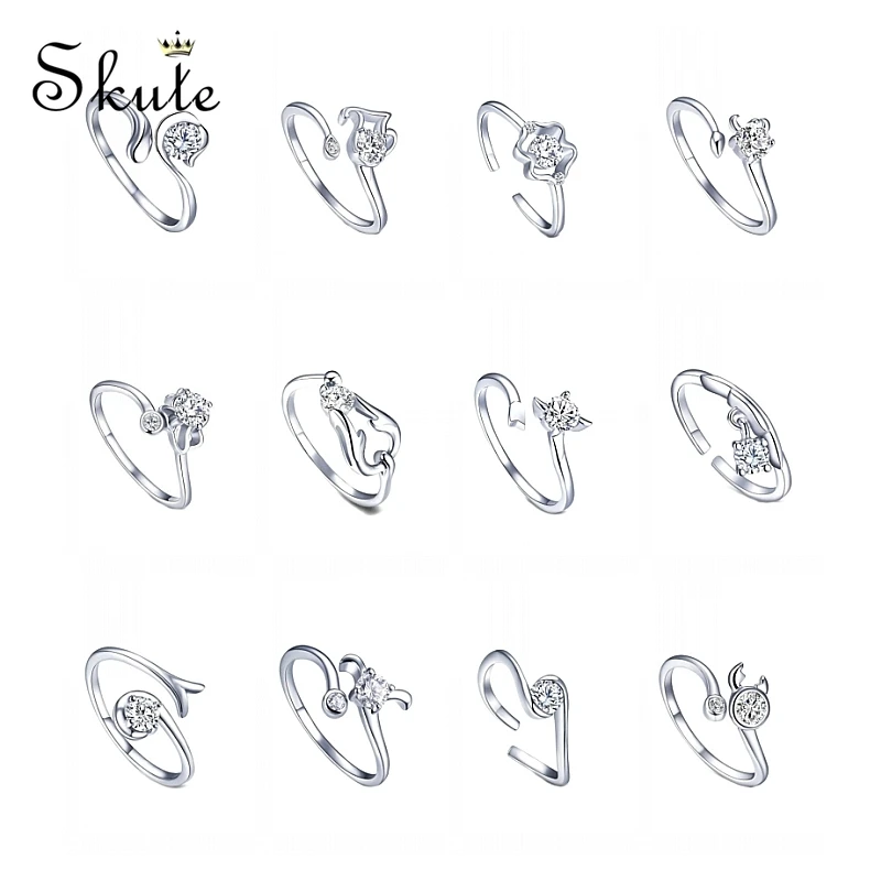 

Skute 12 Star Zodiac Zircon Horoscope Astrology Galaxy Constellation Open Adjustable Rings for Women Birthday Gifts 925 Jewelry