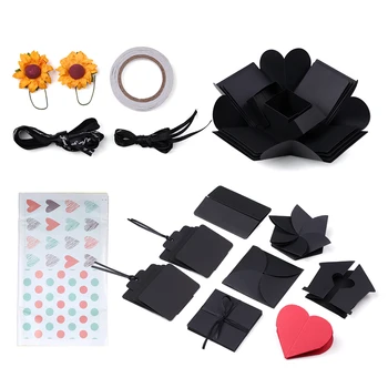 

DIY Explosion Box Handmade Memory Scrapbook Photo Album Surprise Gift for Birthday Wedding Engagement Anniversary--Black