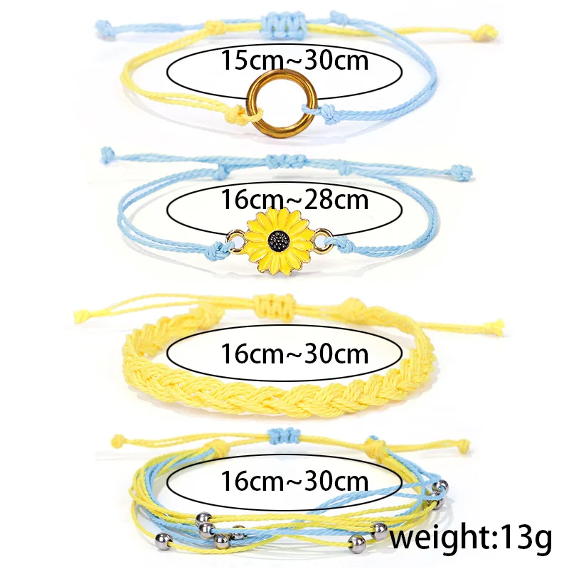 Meetvii New Sunflower Waterproof Wax String Bracelets Set Handmade Braided Rope Charms Boho Surfer Bracelets for Girl Women - Image 6
