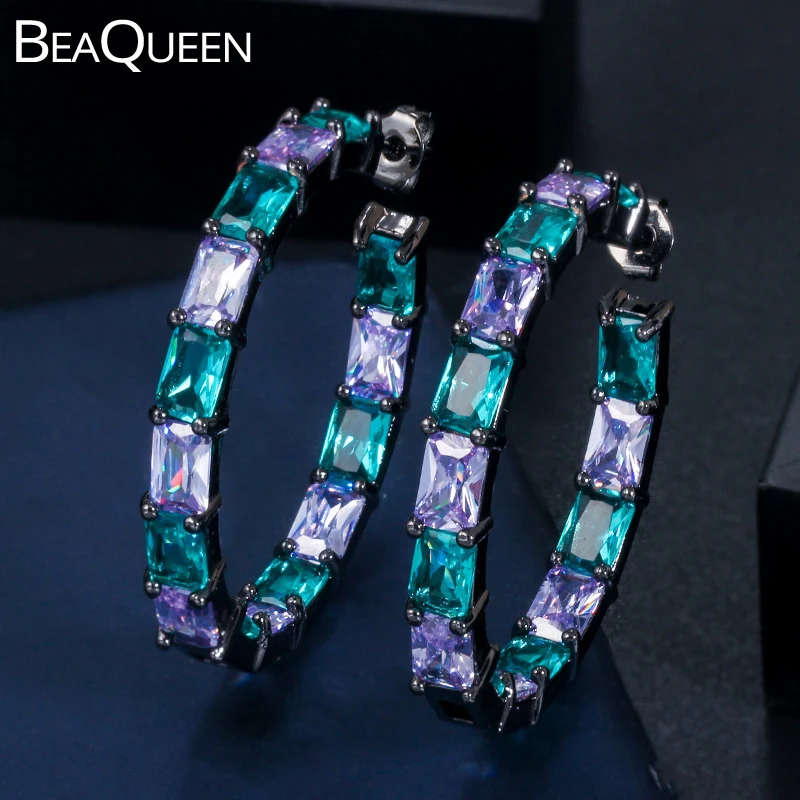 BeaQueen прямоугольные фиолетовые синие кубические циркониевые большие круглые