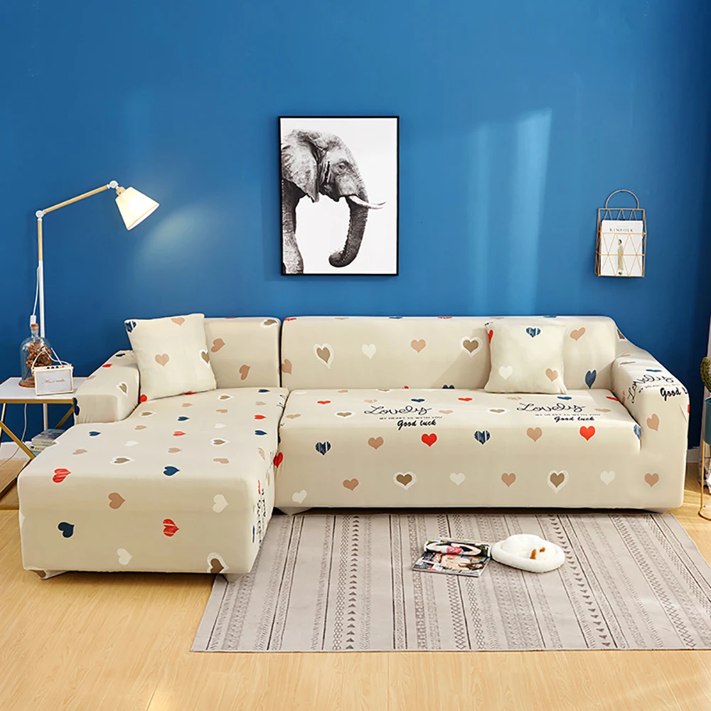 

L Shape 1-4 Seater Solid Color Elastic Sofa Cover For Living Room Printed Plaid Stretch Sectional Slipcovers Sofa Couch Cover