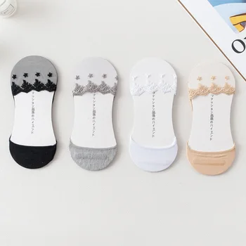 

Spring Summer New Side Hollow Invisible Ankle Women Socks Cotton Fine Mesh Lace Thin Cotton Silicone Non-Slip Sexy Socks