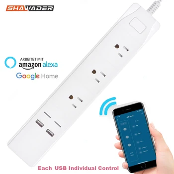 

Smart Wifi Power Strip Surge Protector 2 USB Ports 3 Individually Plug Outlet Socket Compatible with Alexa Google Home/Assistant