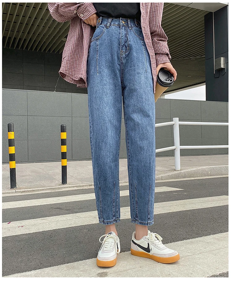syiwidii high waist jeans woman 2020 new casual fashion skyblue Harem Pants street style women street style Spliced mom jeans