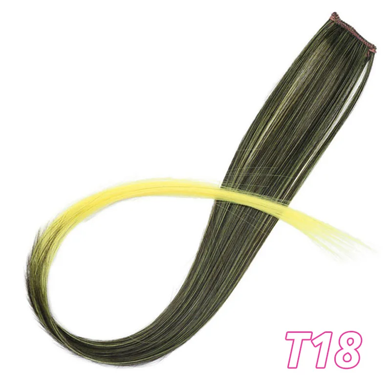 AISI BEAUTY синтетический длинный одинарный зажим в одной части для наращивания волос 50 см розовый Радужный цвет прямые пряди для женщин девушек - Цвет: T18