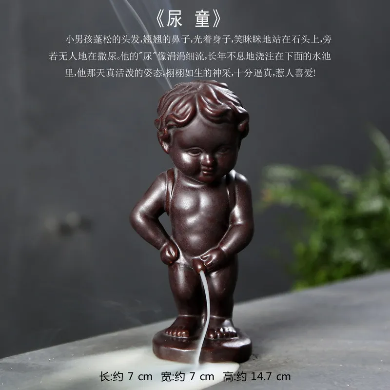 Благовония-n-Wish Manneken Pis мальчик обратного потока благовония горелки керамический Аромат Воздуха Испаритель плита фиолетовый песок Винтаж сувенир ручной работы