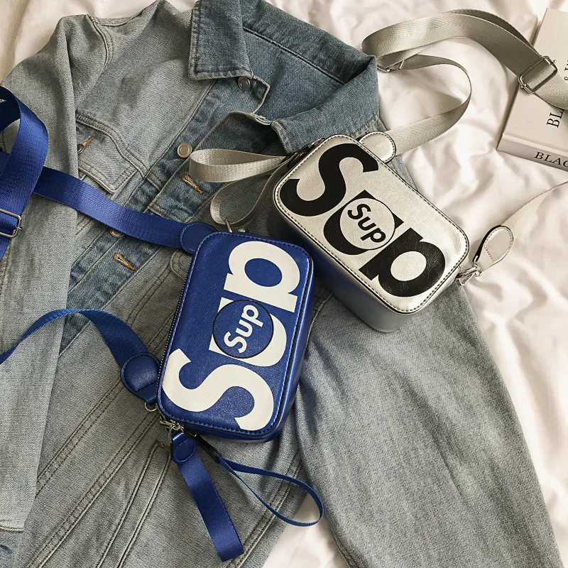 

Women's Square Sling Bag Summer New Style Korean-style Rectangular Stereotypes Bag Wide-Strap Lettered Oblique Shoulder Trendy B