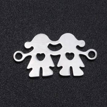 

5pcs/lot 100% Stainless Steel Sisters Friends Connector Charms Wholesale Bracelets Pendants Top Quality Accept OEM Order