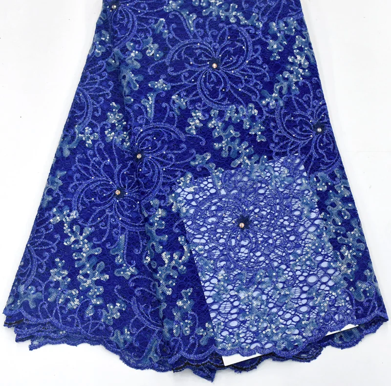Королевская Синяя кружевная ткань французская кружевная ткань блестящая ткань tissu dentelle strass perle высокое качество швейцарская вуаль кружево горячая Распродажа 5 ярдов