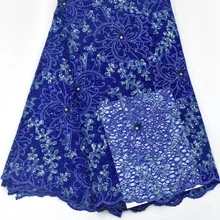 Королевская Синяя кружевная ткань французская кружевная ткань блестящая ткань tissu dentelle strass perle высокое качество швейцарская вуаль кружево горячая Распродажа 5 ярдов
