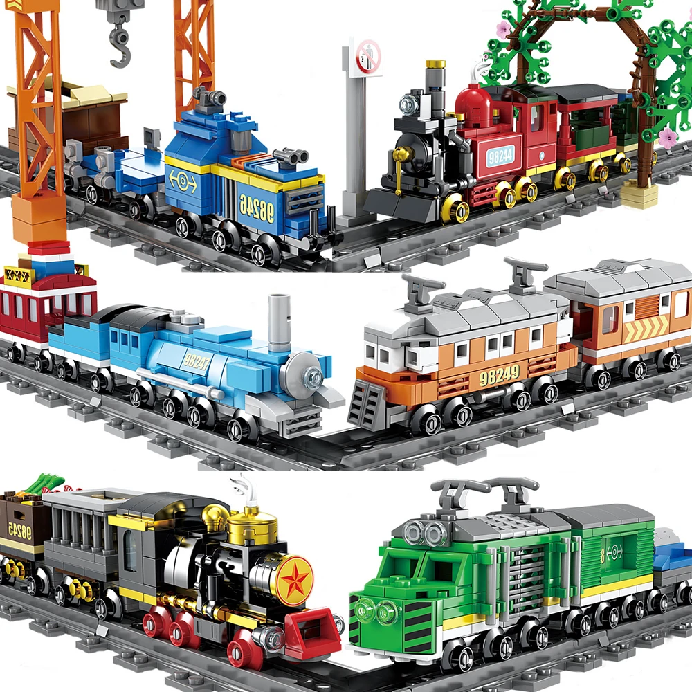 

Compatible legoed city train station lot model building kit blocks brick tracks rail kids toys passenger carriage Vehicles sets