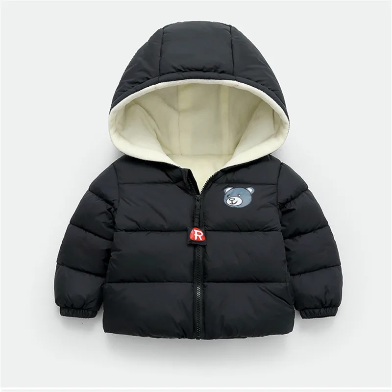 Boys Coat Winter Jacket Thick Velvet For Girls Boys Unisex Warm Coat Kids Children's Hooded Solid Cotton Padded Clothes