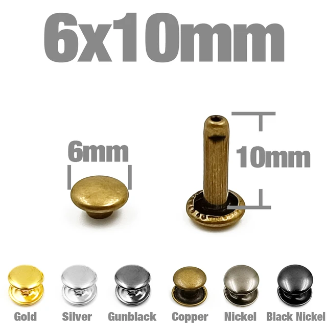100Sets 5-12mm Metal Double Cap Rivets Stud Round Nail Spike For Leathercraft Repair Shoes Bag Belt Clothing Garment Accessories 6x10mm